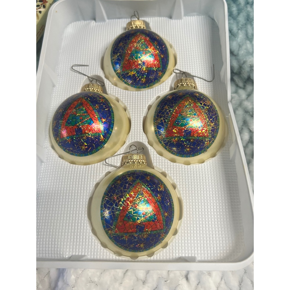 Christmas by Krebs Glass Ornaments Set 4 Vintage 2004 USA Jo-Ann Exclusive‎